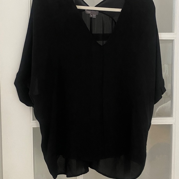 Silk Vince Black T-Shirt Flowy Blouse - Picture 4 of 4